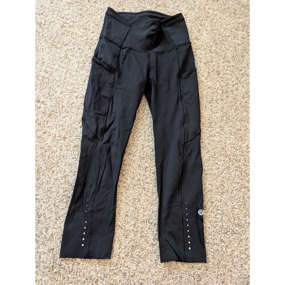 Lululemon Speed Up Crop Leggings Black High Rise Pockets Reflective Size 2